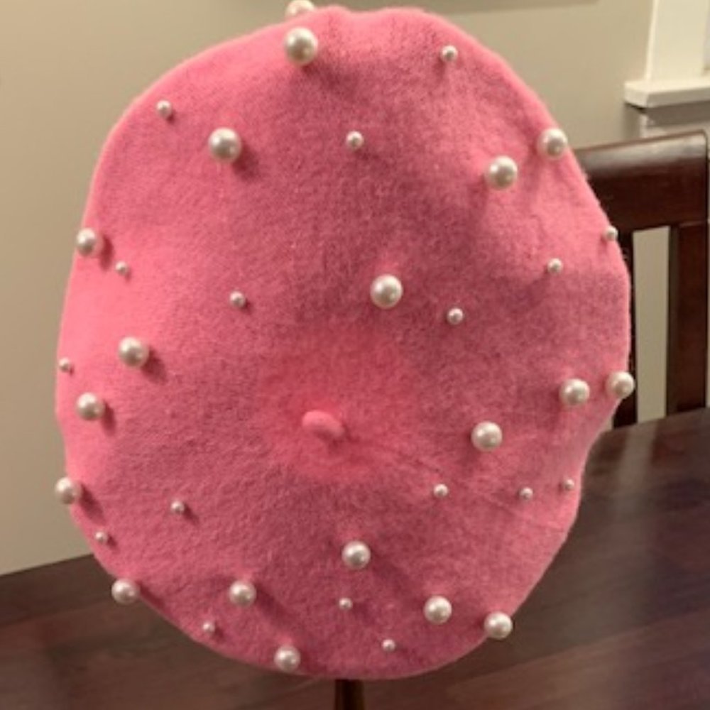 *HP* Barbie pink wool knit beret with pearls NWOT - Picture 2 of 9